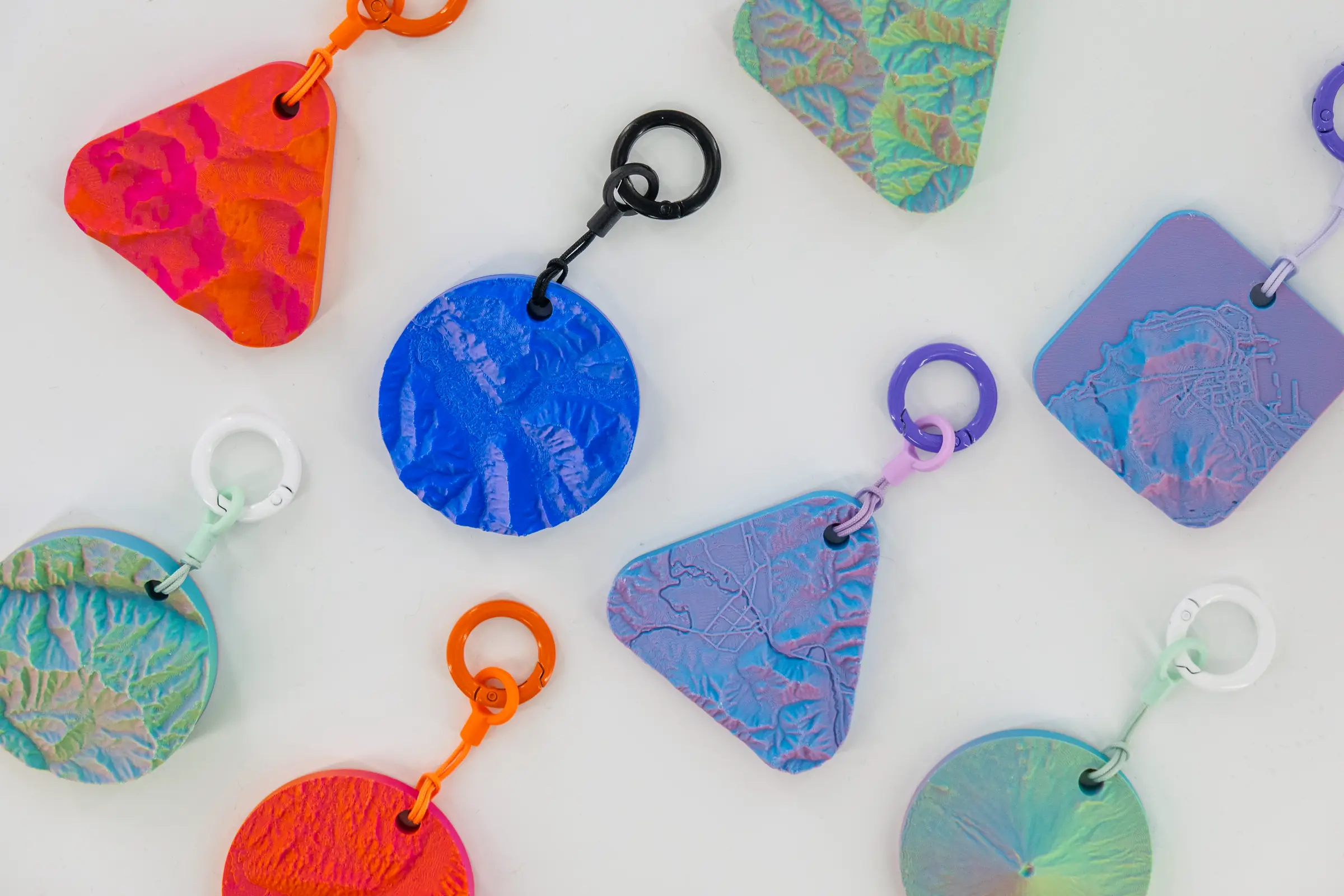 Real photo: Sorbet, Twilight, Dawn and Ember keychains